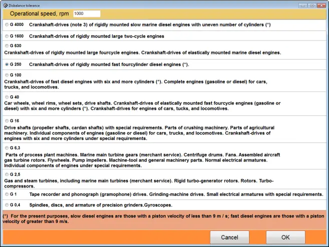 Calculatorul de toleranță la echilibrare din software-ul Balanset-1A